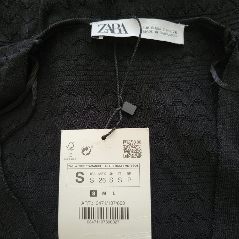 ZARA // ltd ed black pointelle knit plunge long sleeve a-line maxi dress - Picture 16 of 16